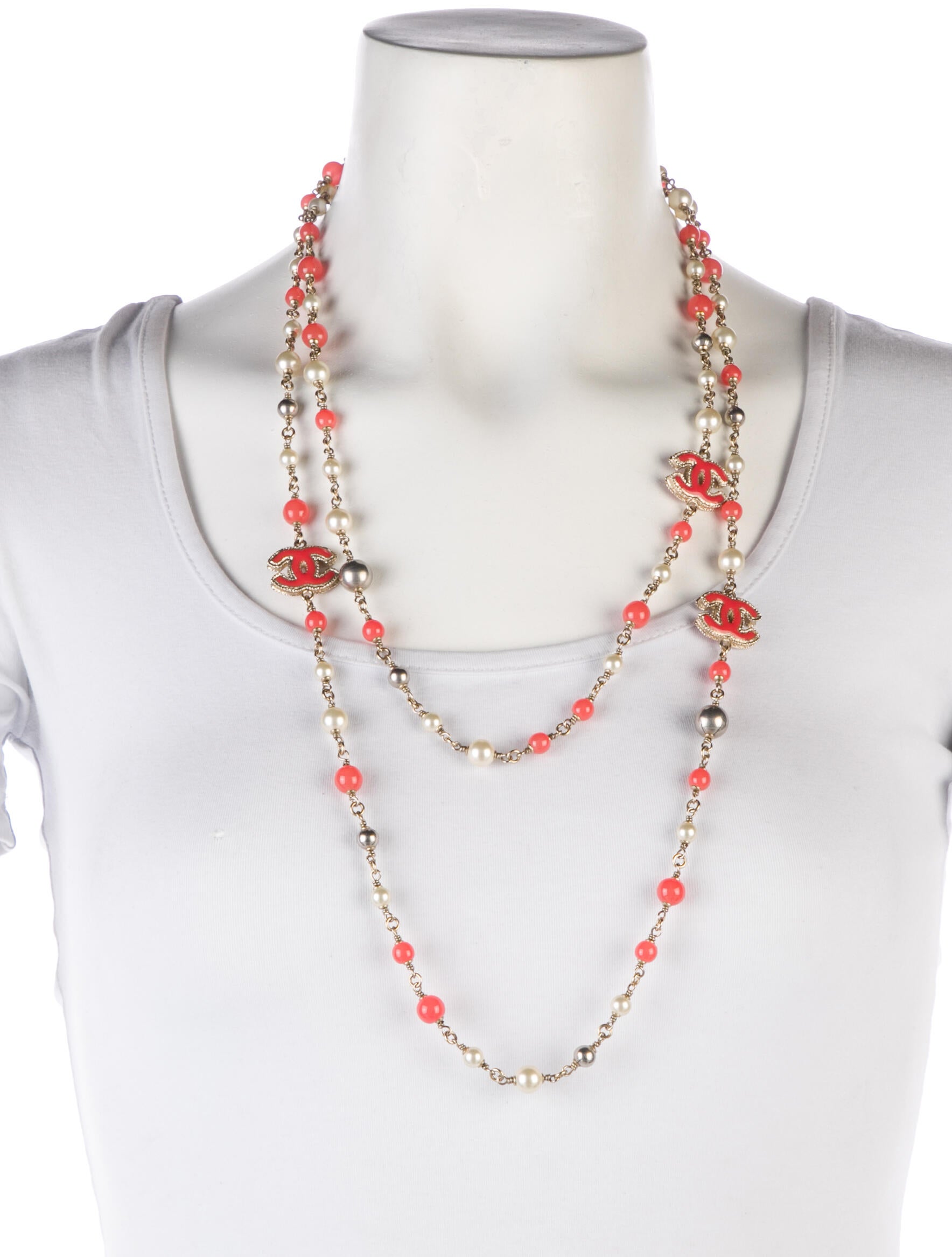 Chanel Faux Pearl & Resin CC Bead Strand Necklace